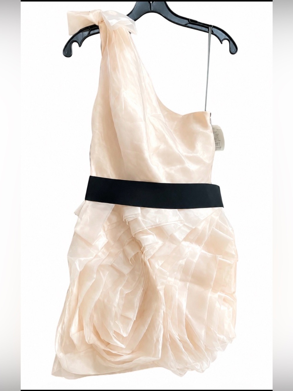 White by Vera Wang Mini Dress Sz 6 One Shoulder Blush Organza Cocktail Waistband